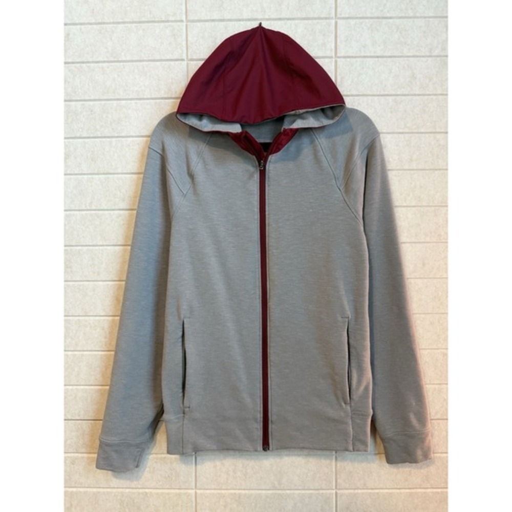 Lululemon Metal Vent Tech Gray Maroon Polyester Full Zip Hoodie Mens Large
